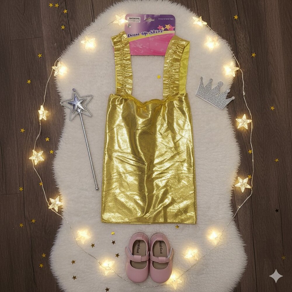 Gold Metallic Dress-Up Skirt for Kids | Shiny Costume Play Skirt | Fits Ages 3+